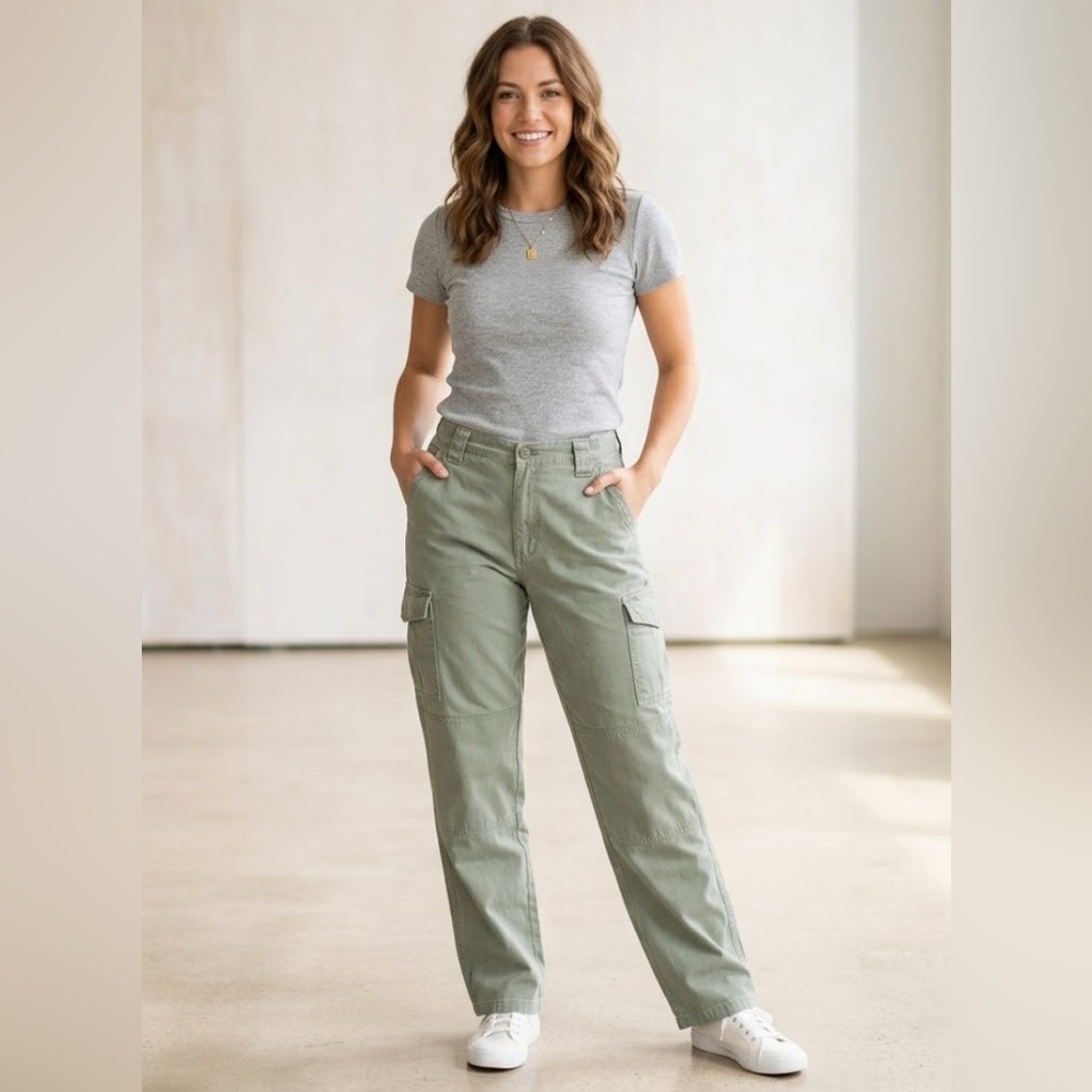 🥳 Vintage Cabela’s Women’s Green Straight Leg Cargo Pants Size 14 Outdoor Hiking